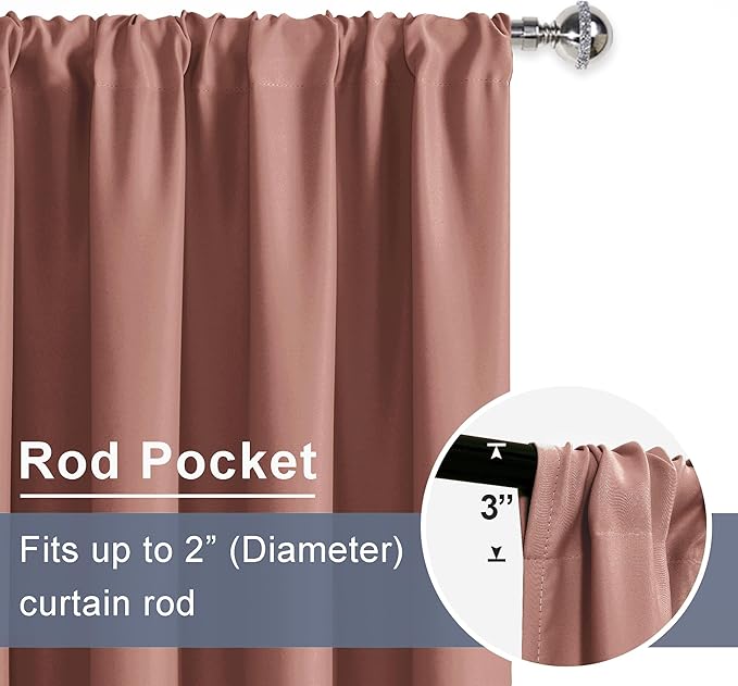 JIUZHEN Blackout Curtains for Bedroom - 60 Inch Extra Wide Thermal Insulated Room Darkening Privacy Soundproof Curtains for Living Room/Dorm Room, Set of 2 Panels, 60 x 84 inches,Dusty Rose