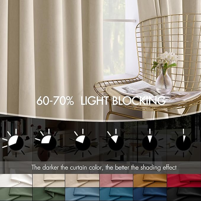 MIULEE Velvet Curtains 90 Inches Long 2 Panels Set for Bedroom, Pinch Pleat Back Tab Luxury Thermal Insulated Living Room Darkening Drapes Pleated Blackout Window Curtains with Hooks, Beige