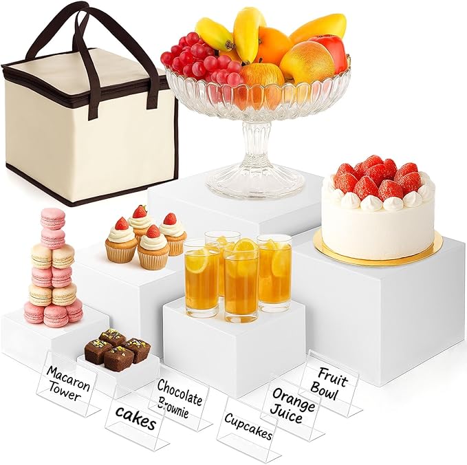 DomeStar 6PCS Buffet Risers and Stands Set, White Plastic Food Risers for Dessert Table Party Display - Cupcake, Cake, Fruit, Wedding Catering and Event Decoration