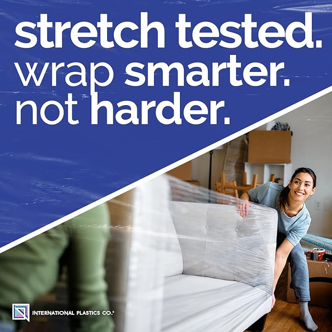 International Plastics Co. Black 18" Stretch Film/Wrap 1500 feet 7 Layers 80 Gauge Industrial Strength 800% Stretch 20 Microns Durable Adhering Packing Moving Heavy Duty Shrink Film (4 Pack, Black)