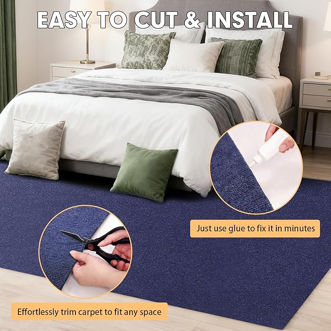 Marine Carpet,5 FT x 20 FT Deep Blue Indoor Outdoor Rug 0.2" Thick Boat Carpeting with Water-Proof TPE Backing, Non-Slip Outdoor Marine Carpet Roll for Home, Patio, Porch, Deck