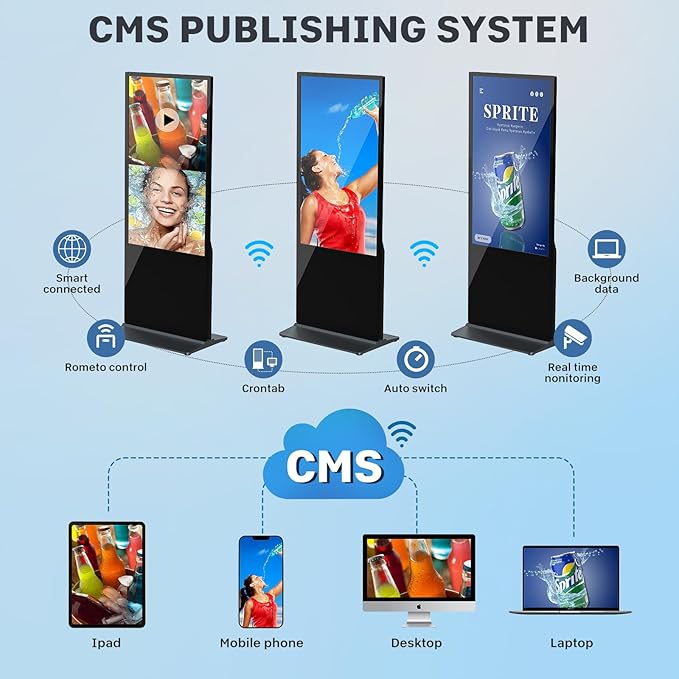 HLEC 55'' Indoor Floor-Standing Digital Signage Interactive Display, 4K Touchscreen Advertising Display LCD Kiosk, Commercial Android Smart System, CMS Software, HDMI/USB Input＆Out/WiFi(4+64G)