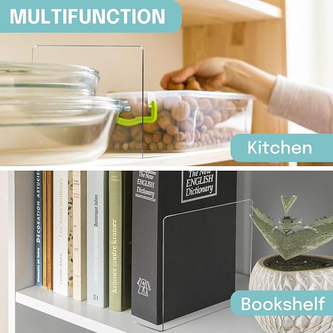 OKPOW Acrylic Shelf Dividers for Closet Organization: 4 Pack Tall Durable Clear Shelves Separators for Clothing Adjustable