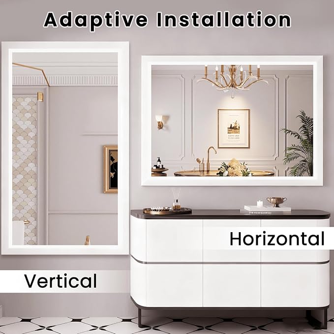 Amorho Bathroom Mirror, 50x36 Inch White Framed Bathroom Mirrors for Over Sink, Wall-Mounted Mirrors for Bedroom, Living Room, Entryway(Horizontal/Vertical).
