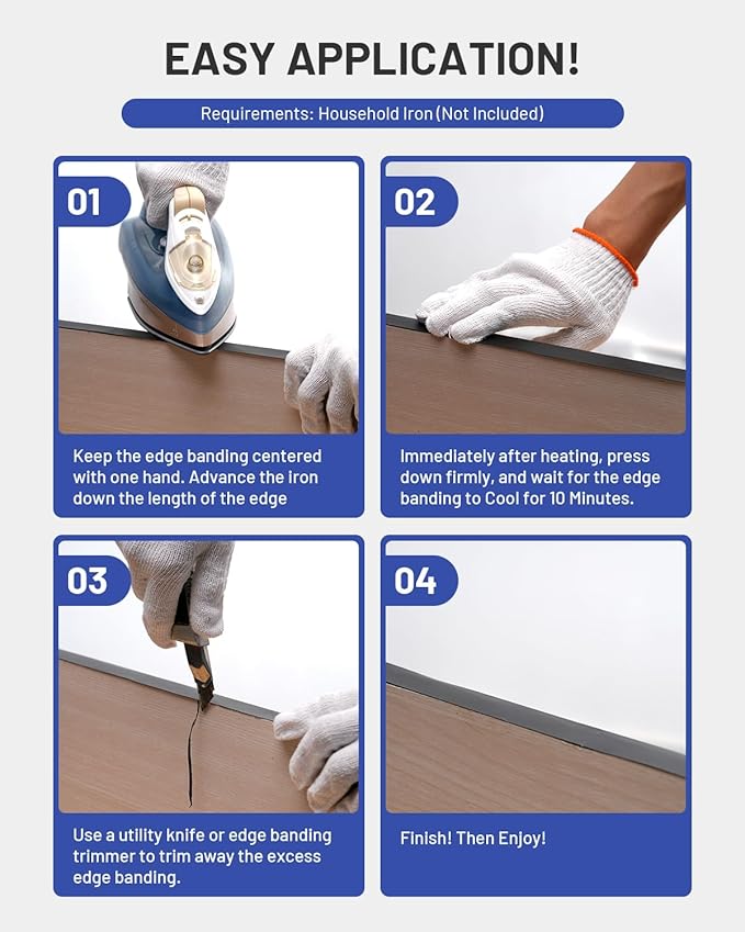 Melamine Edge Banding Black 3/4 inch x 100 ft Veneer Edging Easy Application Iron on Edge Banding Tape for Cabinet Plywood Repairs Furniture Restoration