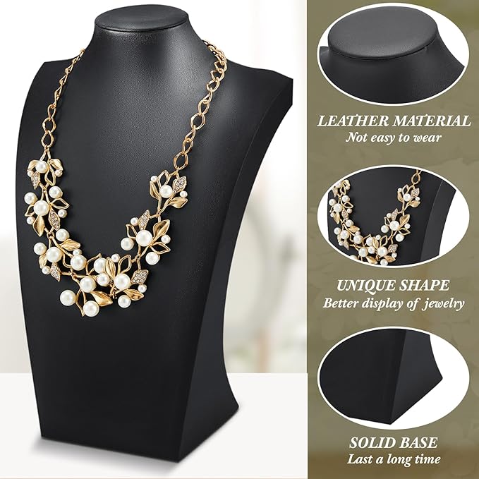 Kigley 6 Pcs Black PU Leather Jewelry Bust Display Necklace Holder Stand Necklace Mannequin Holder for Jewelry Display Trade Show(13.39 x 3.94 x 8.07 Inches)