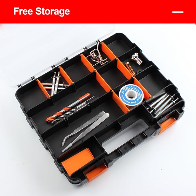 Plastic Tool Box,NOEAIKE Double Side Tool Organizer Small Parts Tool Box Hardware Organizer with Removable Plastic Dividers for Bead/Screws/Nuts/Nails/Bolts/Bins/Crafts