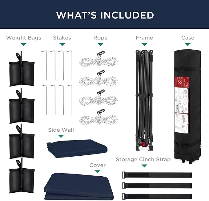 Best Choice Products 10x10ft Easy Pop Up Canopy w/Side Wall, 10 Pockets, Portable Carrying Case, 1-Button Setup, 4 Weight Bags - Navy Blue