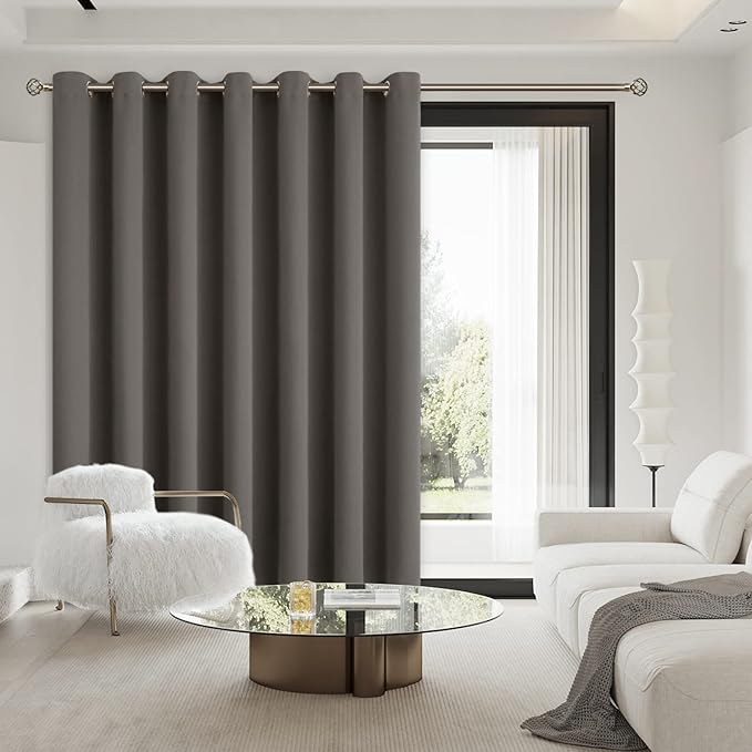 BGment Grey Sliding Door Curtain 96 Inch Long - Wide Room Darkening Room Divider Curtain for Bedroom Privacy Themral Insulated Grommet Separator Drape, 1 Panel, 100 X 96
