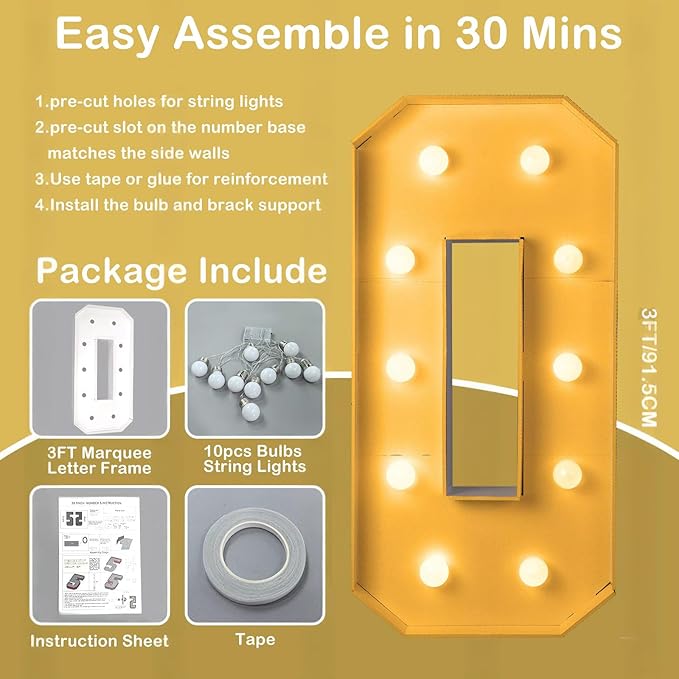 3FT/36 Inch Marquee Light up letters with Warm Lights,White Marquee letter A-Z for Birthday Party Large Mosaic Frame Letter Cardboard Pre-Cut Foam Board Sign Diy Decorations Anniversary (J)