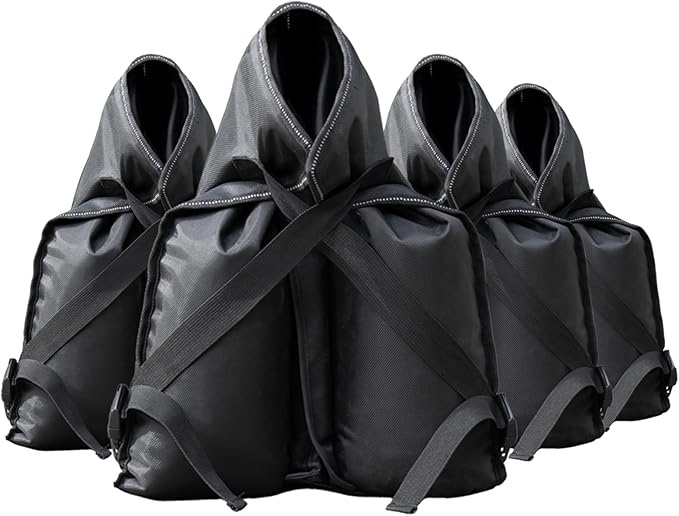 Set of 4 Sand Bags(160lbs) with 1680D Heavy Duty Fabric and Double Sewing Line and Zipper Perfect for Outdoor Gazebo Canopy Leg Umbrella Tent Carport Weights (Black)