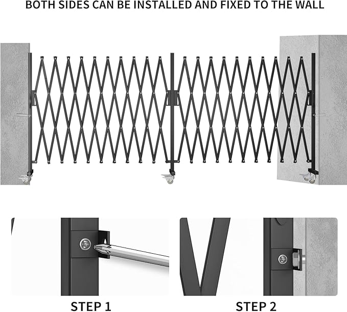 Expandable Barricade Gate,200" Metal Safety Barrier Gate with Casters,Accordion Garden Yard Outdoor Indoor Fence Folding Security Dog Gates Wall Mount,Black