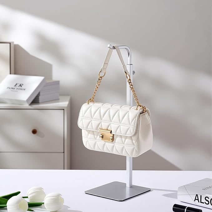 Purse Holder Handbag Display Stand: Silver Hanger Rack for Bags, Purses, and Wreath, Adjustable Hook Stand for Tabletop, Closet, and Retail Use for Vendors