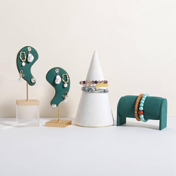 GemeShou Velvet bracelet display stand for selling, white jewelry bangle holder with golden base, felt bracelet storage organizer for nightstand home decor【Bracelet holder-white】