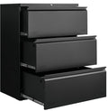 Lateral 3 Drawer File Cabient with Lock, Metal Filing Cabinets for Home Office, Heavty Duty Office Storage Cabinet for A4/Letter/Legal (Matte Black)