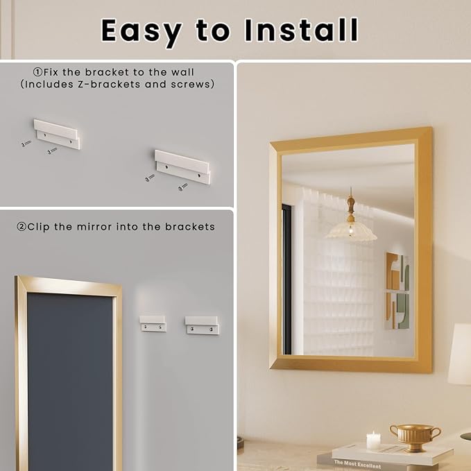 Amorho Bathroom Mirror, 24x32 Inch Gold Thick Metal Framed Wall Mirrors for Over Sink, Wall-Mounted Mirrors Perfect for Bedroom, Living Room, Entryway, Rectangle (Horizontal/Vertical).