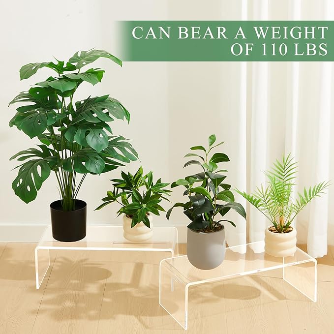 2 Pcs 17 inch Large Acrylic Risers Display Stands 8 mm Thick Acrylic Shelf Riser Showcase for Collectibles Jewelry Cupcakes Food Figures Perfume Cabinet (Clear)