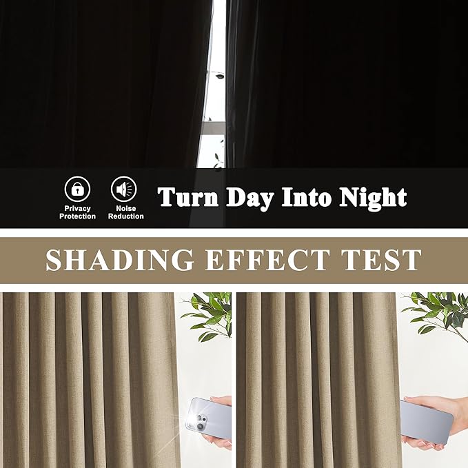 Vision Home Brown Pinch Pleated Full Blackout Curtains Linen Blended Room Darkening Window Curtains 84 inch for Living Room Bedroom Thermal Insulated Pinch Pleat Drapes with Hooks 2 Panel 40" Wx84 L