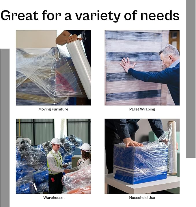 PSBM 128 Rolls 12 Inch x 1500 Feet 90 Gauge Stretch Film/Wrap, Heavy Duty Industrial Strength Clear Shrink Plastic Wrap for Moving, Packing, Shipping, Pallet Wrapping & Storage