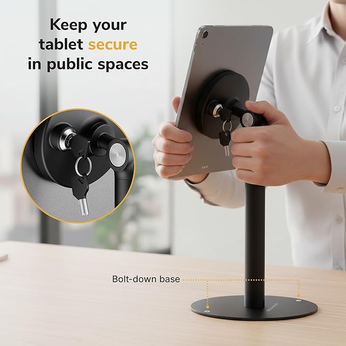 Mount-It! Anti-Theft Tablet Stand, Universal 7–15" Countertop POS Kiosk with Lock, 360° Rotation & 230° Tilt, Secure Retail iPad Stand for Check-in, Business & Commercial Use