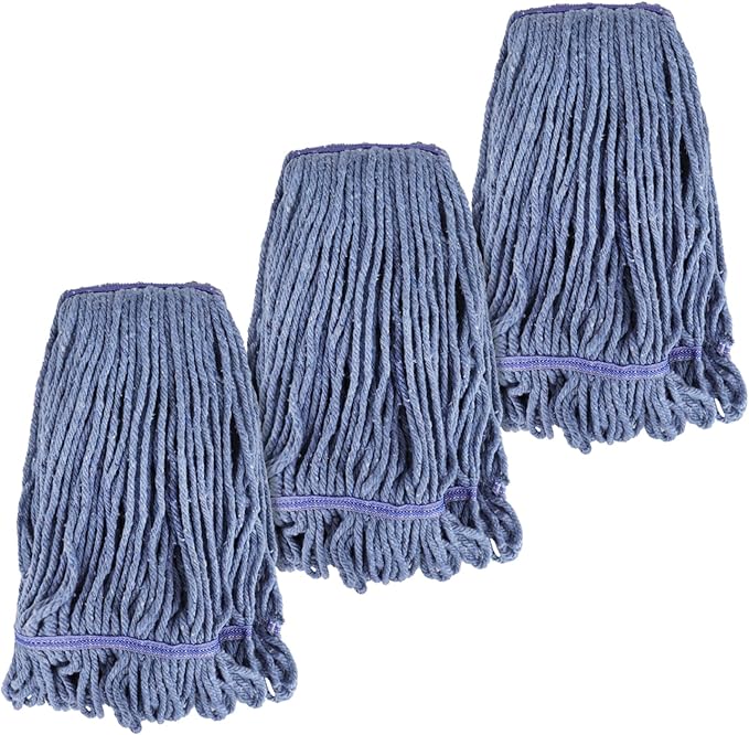 Commercial Heavy Duty Mop Heads Replacement for Rubbermaid: 3 Packs Industrial Wet Mop Head for Floor Cleaning - Commercial Products Looped End String Head Refills