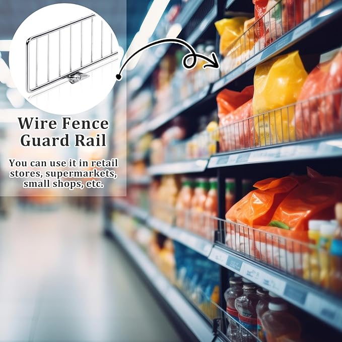 20 Pcs Retail Gondola Shelf Front Wire Fence Guard Rail 48" X 3" Sturdy Metal Supermarket Guardrail Chrome Commodity Organization Baffle Display Enhancer for Retail Stores Fruit Fresh Food