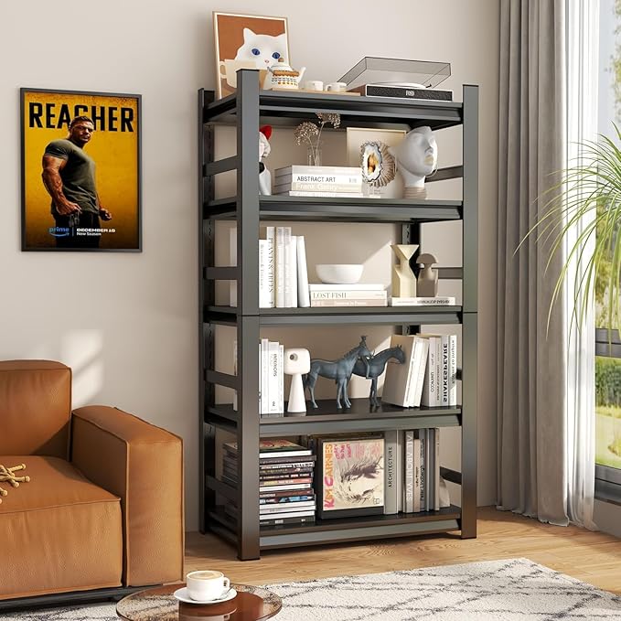Garage Shelving Units, Heavy Duty 5-Tier Storage Shelves, Metal Adjustable Storage Rack, Steel Shelves, 2750 lbs Capacity, Industrial Shelving for Heavy Tools (Black, 24"Dx47"Wx87"H, 5-tier)
