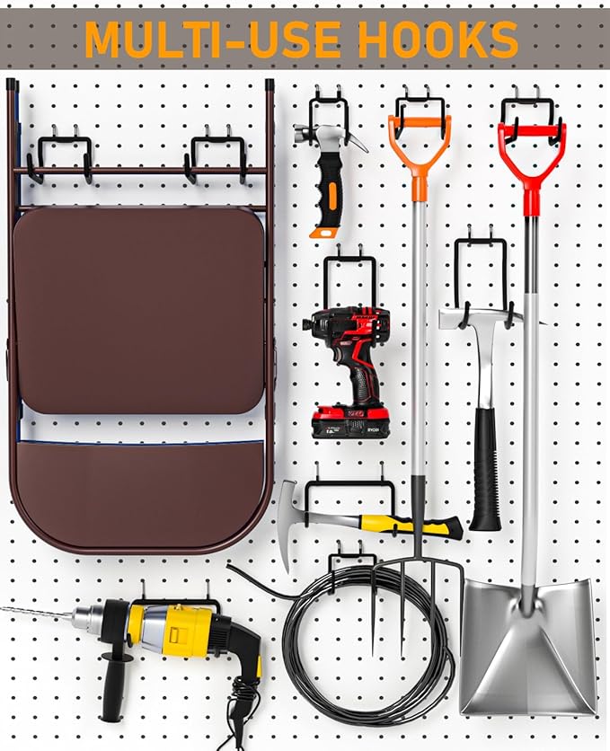 INCLY 10 Pack Heavy Duty Pegboard Hooks, 1/4" Pegboard Drill Holder Tool Utility Hooks, Peg Board Tool Hangers Accessories for Hanging Power Tools, Drill, Hammer, Workbench, Garage