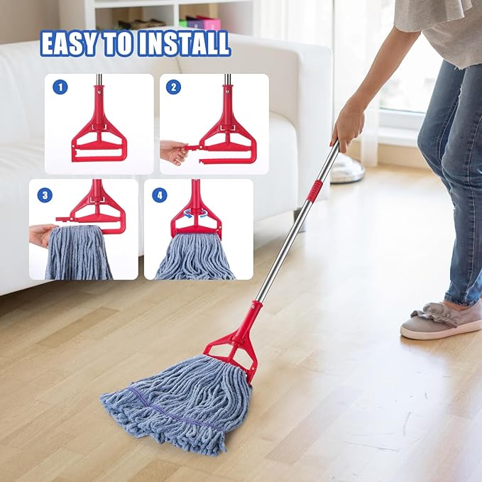 Commercial Mop Head Replacement,Industrial Wet Mop Refills with Cotton Looped End String for Floor Cleaning Heavy Duty,Pack of 6,Blue
