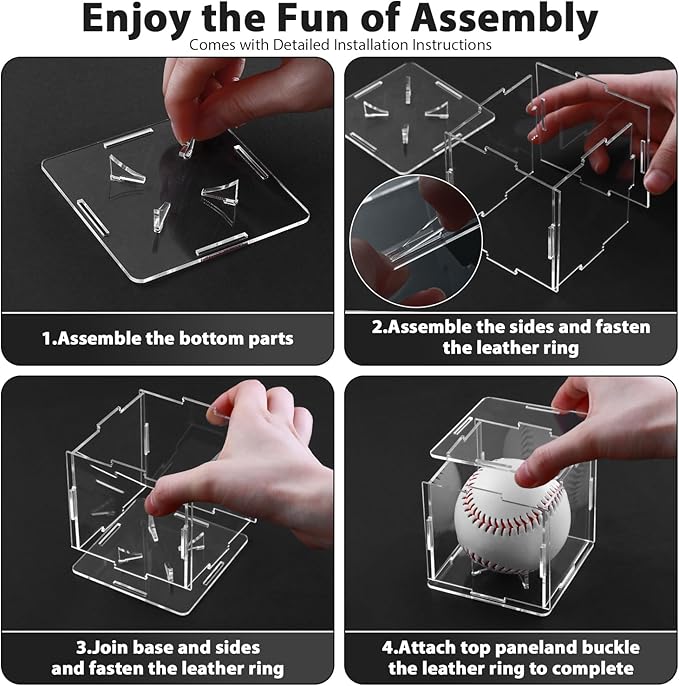 6 Pack Assembled Baseball Display Case, UV-Blocking Acrylic Baseball Holder Display Case, 3.2 Inch Cube Clear Softball Holder Box, Signed Baseballs Protector for Collectibles, Tennis Ball