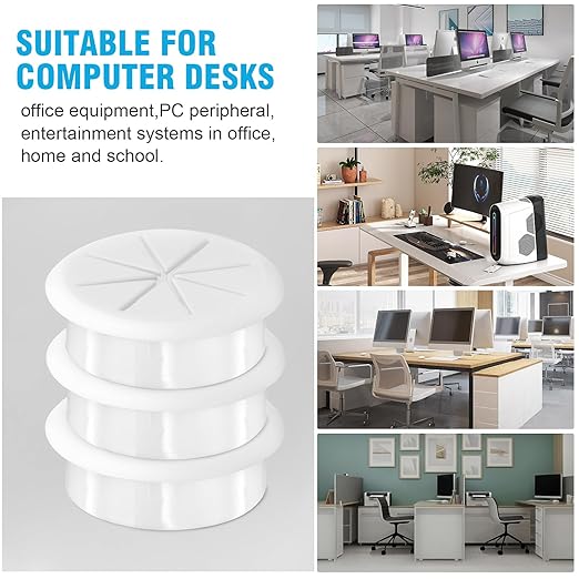2-3/8" White Desk Grommet, JTemgle Flexible Cable Grommet with Bi-Metal Hole Saw Rubber Cable Hole Cover Wire Organizer Caps Desktop Cord Management for Home Office TV Stands Tabletops, 7 Pieces