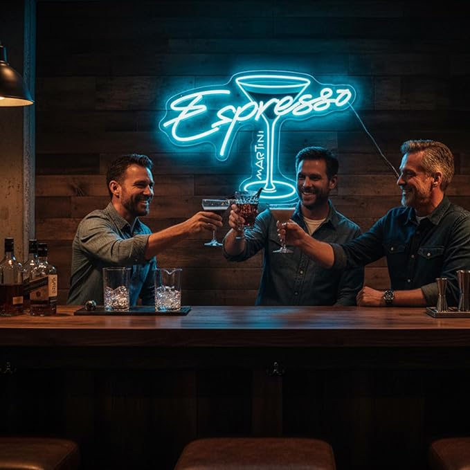 Custom Espresso Martini Neon Sign, Personalized LED Cocktail Club Wall Art Decor for Home Bar Kitchen Lounge Retro Espresso Wall Decor, Tini Time Martini Lover Gifts
