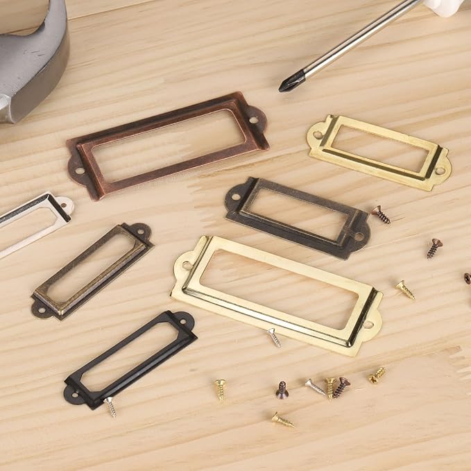 PATIKIL 83x32.5mm Metal Label Holders, 30 PCS Label Name Card Tag Frames with Screws for Office Library File Cabinets Shelves Wood Drawers Fabric Bins, Yellow