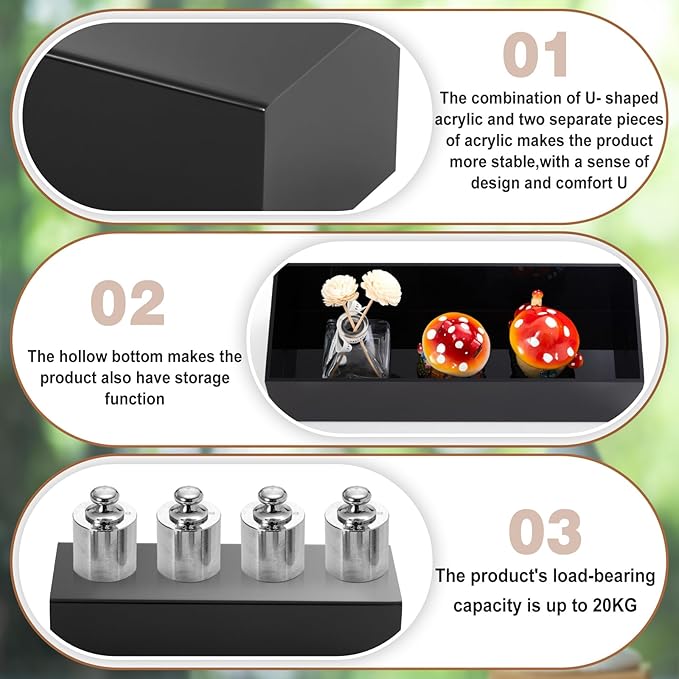 Chunful Black Acrylic Display Box Riser Trophy Base Acrylic Pedestal Stand Block Versatile Trophy Diorama Base and Storage for Photography Props Home Office Decor Showing(16" L X 6" W X 4" H)