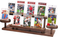 Wooden Trading Card Display Stand, 3-Tier Card Holder for Graded, Sports and TCG Cards, Tabletop Display Holder, Rustic Solid Wood Shelf Stand for Basketball Football Hockey (Brown)