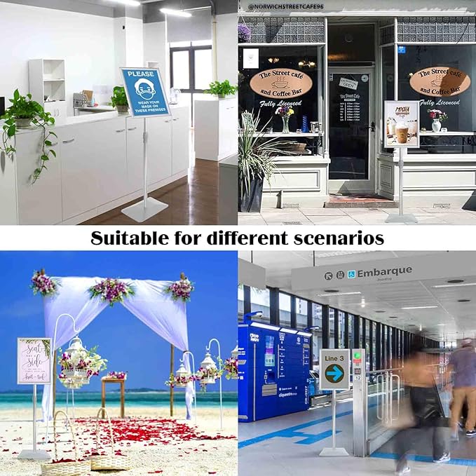 Adjustable Sign Stand for Display, with Upgraded Iron Base, Pedestal Floor Signage Stand Holder for Outdoor or Indoor Advertising (8.5 x 11, Silver 3Pack)