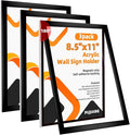 3 Pack 8.5x11 Acrylic Sign Holder Wall Mount with Framed Border, Peel & Stick Adhesive & 180° Flip Design - Single-Sided Clear Plastic Display for Menu, Poster, Flyer (Horizontal/Vertical) - Office, Home, Restaurant