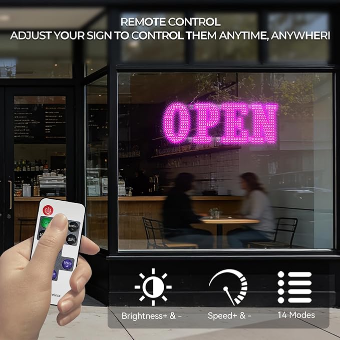 30" x 10" Large LED Open Signs with Remote Control 14 Modes Dimmable Open Sign for Business Window Stores Retail and Restaurant Pink