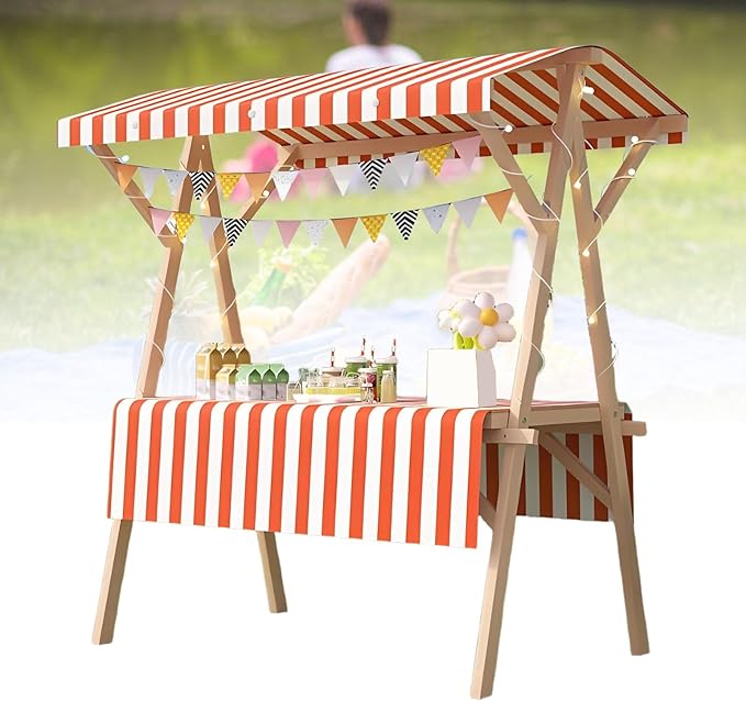 Collapsible Mobile Market Stall Carts Vendor on Wheels, Wood Outdoor Vendor Cart, Easy to Assemble for Parties, Birthdays, Weddings, Bar(Orange1,120cm/47.2in)
