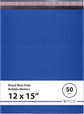 Royal Blue Large Poly Bubble Mailers 12x15 inch | Self Seal Padded Envelopes Cushioned Bubble Mailer | Usable Size 12x15 | WaterProof | Lightweight mailing Shipping Bags | 50 Pack Bulk