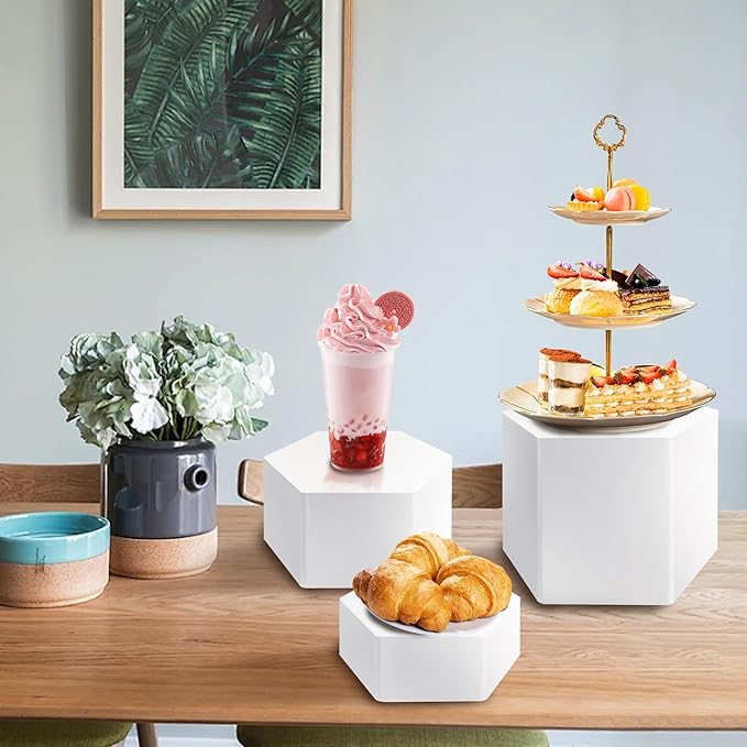 6 Pcs Buffet Risers, Dessert Stands Acrylic, Food Risers for Buffet, Jewelry Showcase, Riser Display Cases, Acrylic Display Base, White