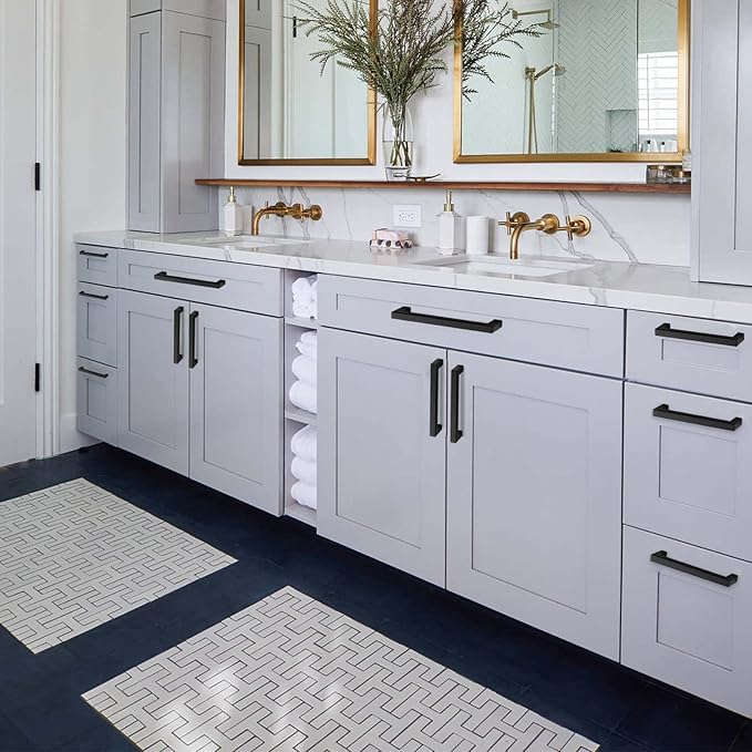 Cabinet Pulls Matte Black Cabinet Handles Square Drawer Pulls, 30 Pack 12-3/5 Inch Stainless Steel Kitchen Door Cupboard Cabinet Handles, Black Drawer Hardware Handles, 320mm Hole Centers