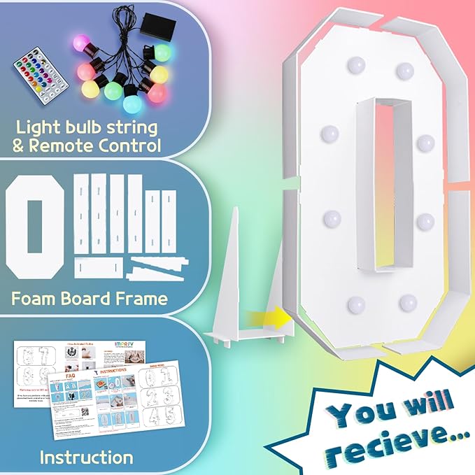 imprsv 3FT Colorful Marquee Letters O, 18 Colors Large Light up Letters Alphabet Sign with Remote, Big Marry Me Sign, Birthday Party Decorations Anniversary Wedding Decoration
