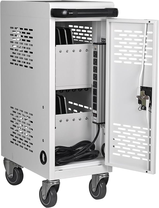 Laptop Charging Cart,16 Devices Tablet Storage Carts for pad Up to 16.3" Screen Size, Classroom Computer Mobile Charging Station for Pads, Chromebooks,Laptops, Security Storage(16 Bay-White)