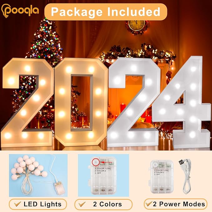 Pooqla 3FT Light Up Marquee Numbers, Cool White and Warm White LED Large Lighted Marquee Numbers, Giant Mosaic Light Up Numbers for Balloons 7th 17th 70th Birthday Decoration Party Decor, LED Number 7