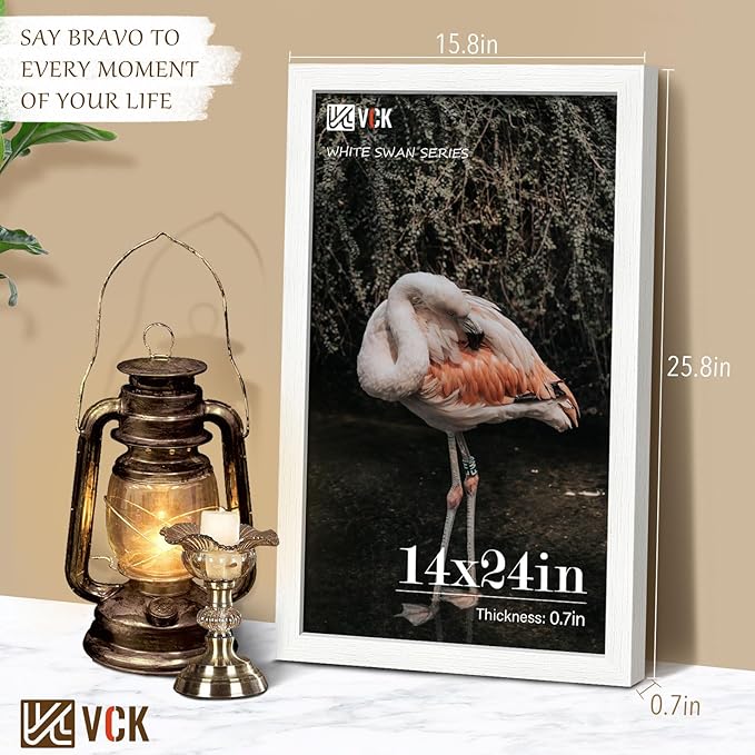 VCK 14x24 Picture Frame Set of 5,Exclusive White Woodgrain Poster Frame with Polished Plexiglass, Wall Hanging