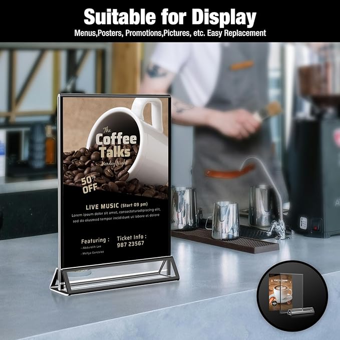 Acrylic Black Sign Holders 4x6, 12 Pack Wedding Black Table Number Holders, Double Sided Photo Display Picture Frame Paper Stand, Clear Flyer Stand Menu Holder for Wedding, Home, Party, Restaurant