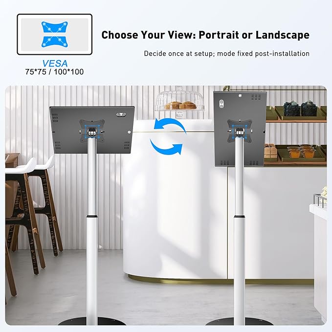 AboveTEK Tablet Floor Stand, Anti-Theft Kiosk Stand, Height Adjustable Tablet Stand Floor with Locking System, for 14.6" Samsung Galaxy Tab S8 Ultra, S9 Ultra, S10 Ultra, S11 Ultra, for Retail & POS