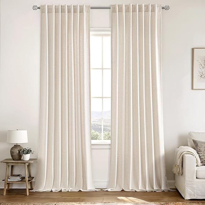 MIULEE Non-See-Through Privacy Linen Curtains 2 Panels, Light Filtering Window Curtains Farn House Textured Back Tab Semi Sheer Drapes for Bedroom Living Room, 52 x 108 Inches Long, Cream