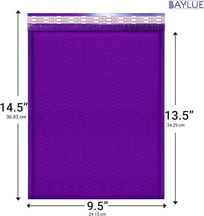 Purple 9.5x14.5 Inch Poly Bubble Mailers #4 | Self Seal Large Padded Envelopes | Air Cushioned Bubble Mailer | Usable Size 9.5x13 Inch | Waterproof Lightweight Mailing Shipping Bags | 100 Pack Bulk